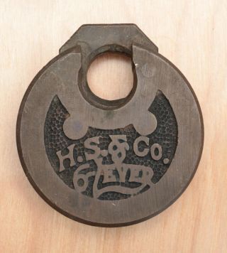 Antique H.  S.  & Co.  - 6 Lever Pancake Lock Padlock No Key Brass Bronze