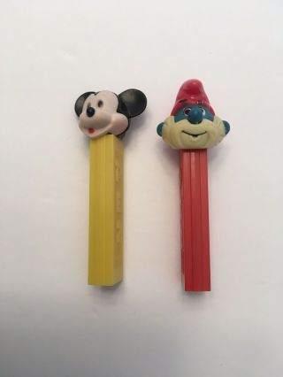 Pez Papa Smurf And Mickey Mouse Dispensers No Feet