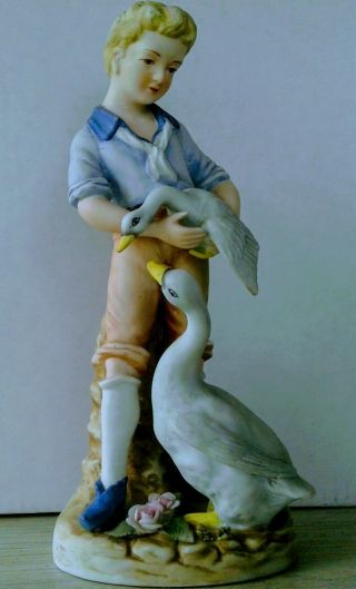 Boy With Geese Andrea By Sadek Hand - Painted Japan 6107 10 Inches