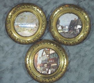 Vintage Brass Plates Wall Hanging Home Decor 10 " Set Of 3 England