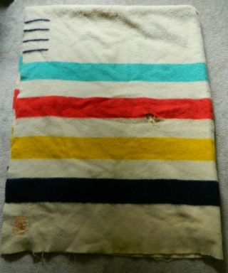 Vintage Hudson Bay 4 Point 100 Wool Blanket Made In England 69 " X 88 "