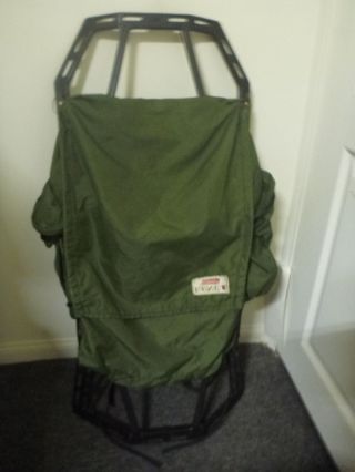 Early 1980s Coleman Peak1 Vintage Boy Scout Backpack,  Green Nylon,  Camping Hiking