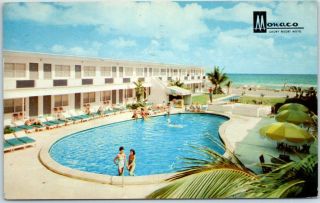 1958 Miami Beach,  Florida Postcard Monaco Luxury Resort Motel Girls At The Pool