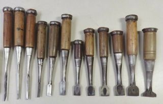 Japanese Chisel Nomi With Sign Set Of 12 Carpentry Tool Japan Blade