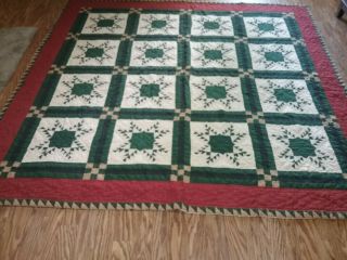 Vintage Cotton Red And White Machine Sewn Handed Quilted Quilt 88 X 76