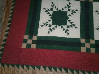 VINTAGE COTTON RED and WHITE MACHINE SEWN HANDED QUILTED QUILT 88 X 76 2