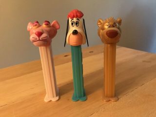 Pez Vintage Set Of 3: Pinky,  Thin Feet/moveable Ears Droopy,  Golden Baloo