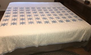 Blue/white Cotton Chenille Bedspread 88 X 100