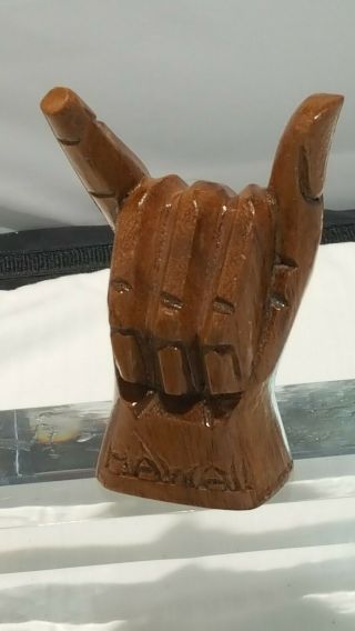 Hang Loose Hand Statue Vintage Hand Carved Wood Hawaii 4 " Tall
