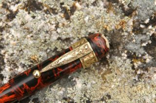 MONTBLANC Nº 4 SAFETY LONG VERSION RED & BLACK MARBLED - YEAR 1920 - 28 2
