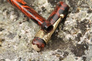 MONTBLANC Nº 4 SAFETY LONG VERSION RED & BLACK MARBLED - YEAR 1920 - 28 5
