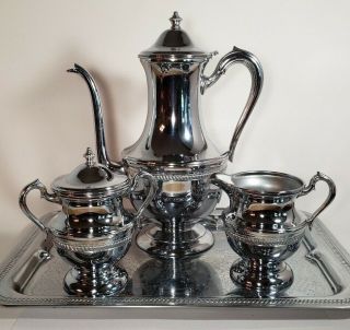 Vintage Chromium Cromwell Silver Mfg Co Tea Coffee Set W Creamer & Sugar