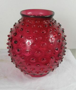 Antique Victorian Ruby Red Hobnail Glass Oil Gas Lamp Shade Hobnail