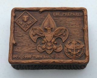 Vintage Syroco Boy Scouts Bsa " Be Prepared / Do A Good Turn Daily " Trinket Box