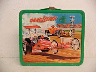 Vintage Drag Strip Race Car Metal Lunchbox No Thermos