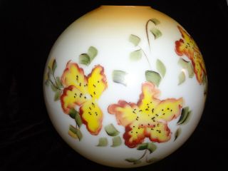Antique Hand Painted Floral 11″ Ball Oil Lamp Shade Banquet Parlor Gwtw 4 " Fit