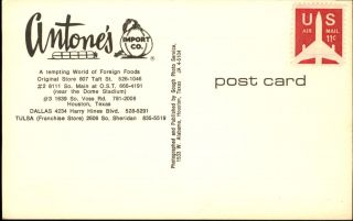 Antone ' s Import Co.  Houston Texas live snails sign Po ' Boy Sandwiches 1960s 2