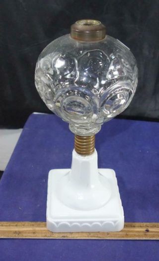 Antique Kerosene Oil Lamp Milk Glass Base W/ Moon Pattern