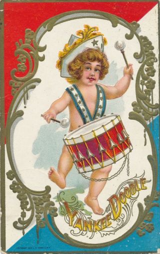 Playing Drum Yankee Doodle July 4th Patriotic Postcard - 1910