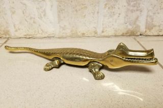 Vintage Brass Alligator Crocodile Nutcracker Estate 10 " Long Lucky Gators