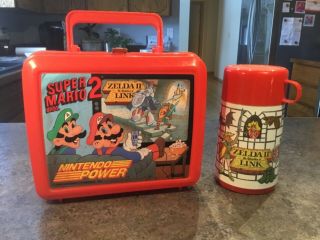 Old Vtg 1989 Mario Bros.  2 Zelda Nintendo Power Plastic Lunchbox & Thermos