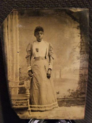 African American Woman With Horsewhip In Hand Sixth Plate Tintype.