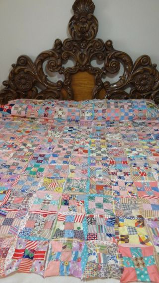 Awesome Vintage Feed Sack Improved Nine Patch Quilt Top L19.