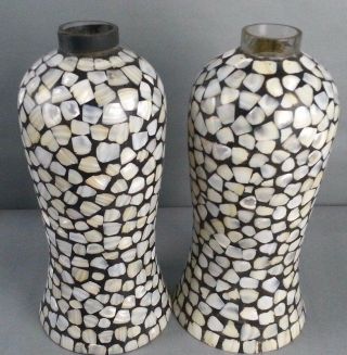 2pc Glass Mosaic Mother Of Pearl Shell Overlay Lantern Globe Shade Light Candle