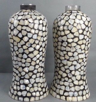 2pc Glass Mosaic Mother of Pearl Shell Overlay Lantern Globe Shade Light Candle 2