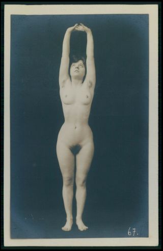 French Full Nude Woman Stretching Early 1900s Photo Postcard