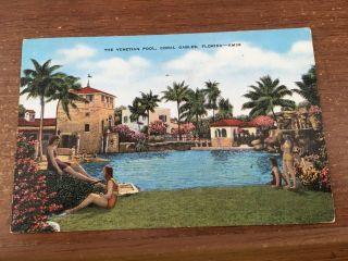 Postcard Coral Gables Florida/fl The Venetian Swimming Pool 1943