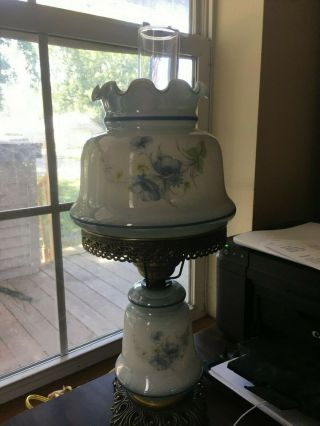 Vintage 21 " Blue Floral Ornate Gone With The Wind Hurricane Lamp