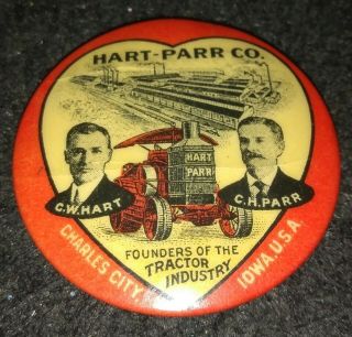 C.  1910 Hart - Parr Co.  Iowa Tractors Farming Pinback Button W/back Paper Vintage