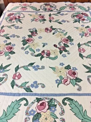 Stunning Vintage Hand Crafted AppliquÉ Floral Quilt 79 " X 79 "