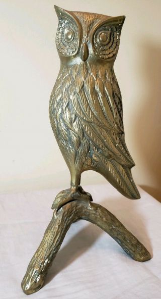 Large And Heavy Vintage Solid Brass Owl Figurine 12 "