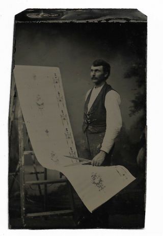 Antique Occupational Tintype Wallpaper Hanger Or Salesman