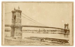 Cincinnati Suspension Bridge Civil War Era Cdv Photo Longest Span In The World