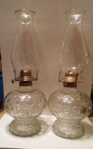 Vintage Lamplight Farms Honeycomb Pattern Oil Lamps 16 Inch Tall
