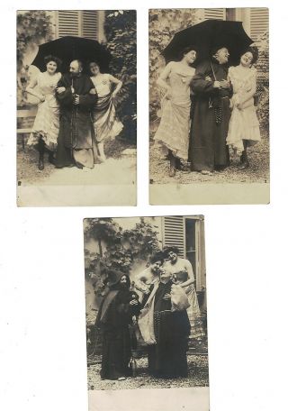Mc2222 Set Of 3 Priest Having Fun Woman Showing Naked Breast,  Religion 1910