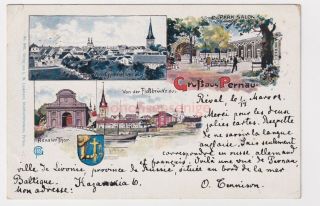 Estonia Pärnu Pernau Gruss Aus L.  W.  Laakmann Chromo - Litho Postcard 1902 - 15
