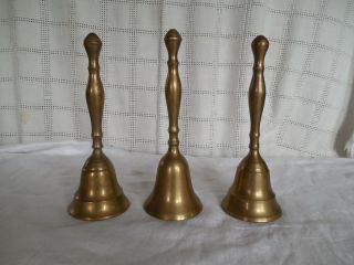 Set O 3 Solid Brass Hand Bells 8.  5 " India
