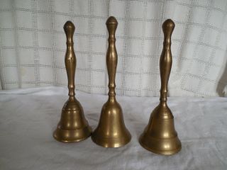 Set o 3 solid brass hand bells 8.  5 