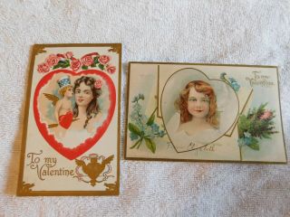 2 Vintage Valentines Day Postcards 1907 Stamped Embossed