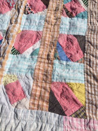 Patchwork Cotton Quilt Homemade Handmade Multicolor Vintage VTG Grandma’s B 3
