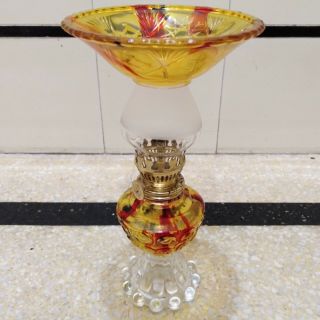 Retro Hurricane Oil Lamp Red/yellow Glass/brass Vintage