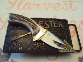 Winchester Tiffany Studio Belt Buckle / Nolen Stag Knife