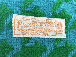 Vintage Pendleton Blanket Throw Green Turquoise Blue 100 Virgin Wool 72 X 57