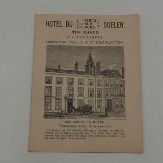 Antique Hotel Du Dolen The Hague Netherlands Brochure 1880 