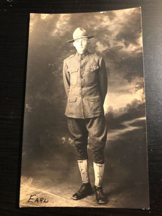 Azo Rppc Photo Postcard - - Military - - Wwi - - Soldier In Uniform With Hat Portrait