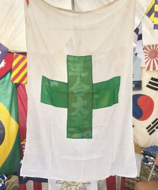 Vintage Japan Safety Flag Nautical Wool Banner Japanese Marijuana Green Cross
